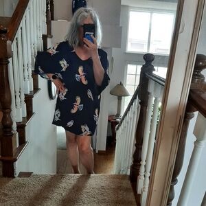 Anthropologie Deletta Multicolor Bird Print Long Sleeve Dress